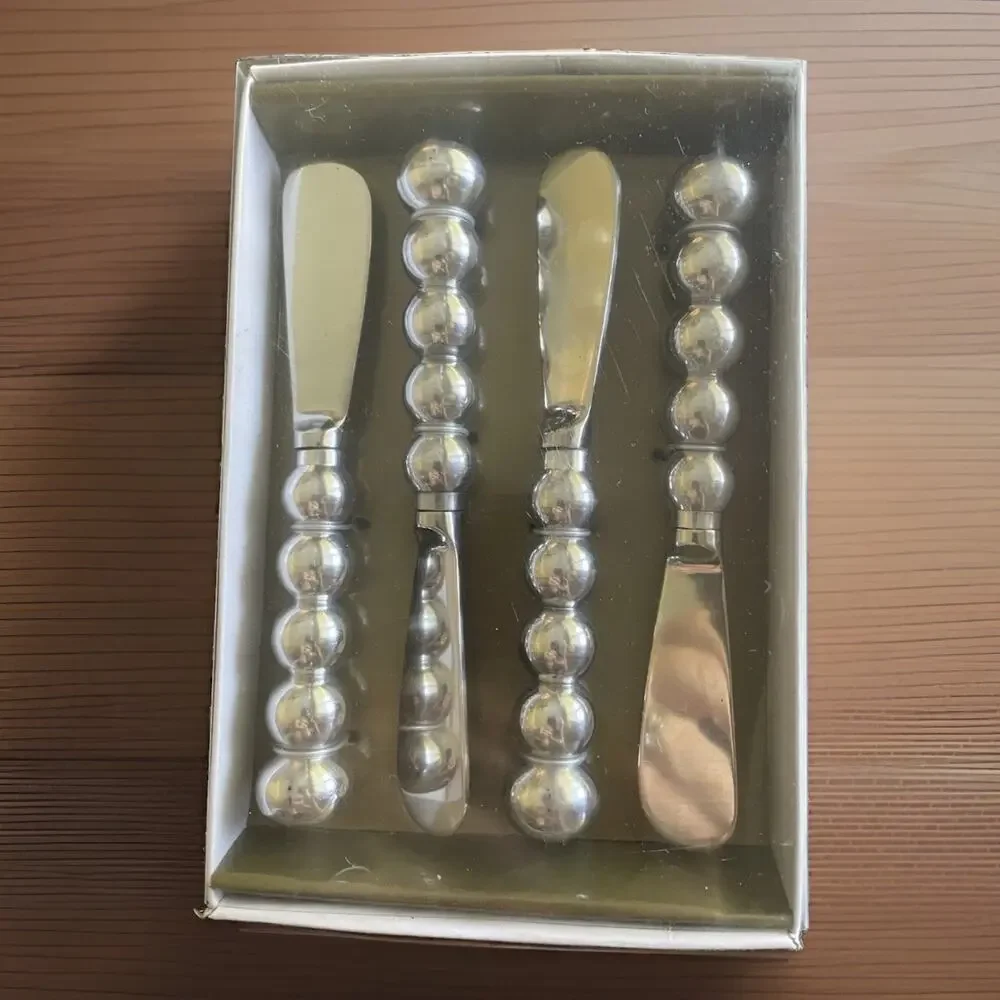Biltmore For Your Home Beaded Cheese Spreader Knife Set 4 Pc Belk Silver 5.25